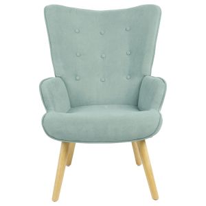 Fluffy armchair with plush fabric in bright green color and wooden legs 75x69x96cm