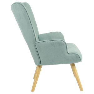 Fluffy armchair with plush fabric in bright green color and wooden legs 75x69x96cm