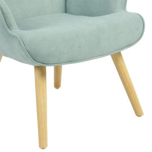 Fluffy armchair with plush fabric in bright green color and wooden legs 75x69x96cm