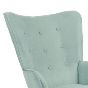 Fluffy armchair with plush fabric in bright green color and wooden legs 75x69x96cm