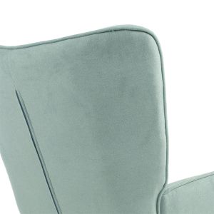 Fluffy armchair with plush fabric in bright green color and wooden legs 75x69x96cm