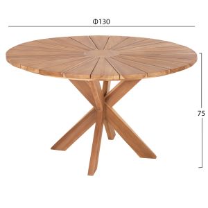 Кръгла трапезна маса тиково дърво в естествен матиран финиш D130x75hcm HM9868