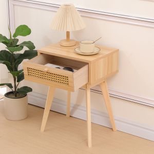 Нощно шкафче Scandy борово дърво-ратан в естествен цвят 48x36x55см