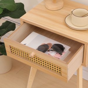 Нощно шкафче Scandy борово дърво-ратан в естествен цвят 48x36x55см