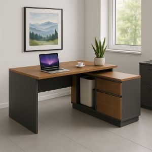Office desk Oscar with right corner walnut/anthracite color 160x140x76cm