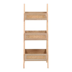 Floor 3-tier shelf made of Scandinavian pine, wood-rattan in natural color 44x37x110 cm