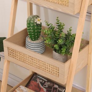 Floor 3-tier shelf made of Scandinavian pine, wood-rattan in natural color 44x37x110 cm