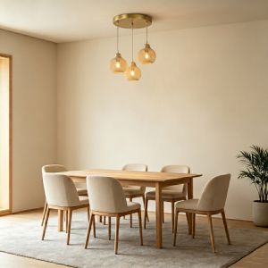 Chandelier with three lamps Denma E27, golden, metal, with PP, D40x120 cm