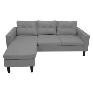 Reversible corner sofa Maneli with textile fabric, anthracite color 196x138/77x82cm