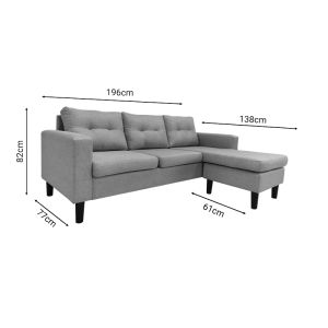 Reversible corner sofa Maneli with textile fabric, anthracite color 196x138/77x82cm