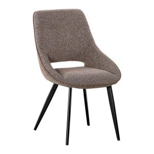 Dining chair 1859 brown-brown light fabric with black metal legs 63X60X89CM