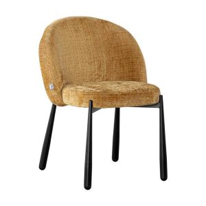 Dining chair 1822, mustard fabric, with black metal legs, 63X60X83CM