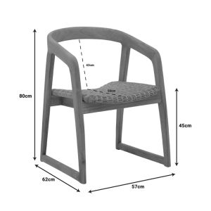 Somalia armchair, aluminum frame with teak legs in natural shade and brown perrattan, 57x62x80cm