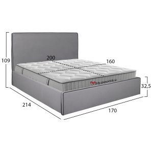 Двойно легло с матрак Allie HM10768.01 сив плат - с място за съхранение - за размери 160X200СМ.
