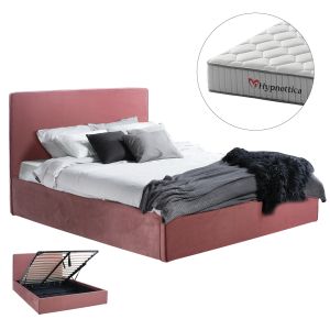 Двойно легло с матрак Allie HM10768.02 прашно розово кадифе - с място за съхранение - за размери 160X200СМ.