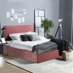 Двойно легло с матрак Allie HM10768.02 прашно розово кадифе - с място за съхранение - за размери 160X200СМ.