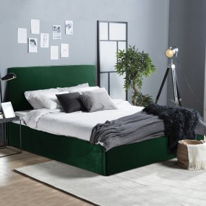 Двойно легло с матрак Allie HM10768.03 кипърово зелено кадифе - с място за съхранение - за размери 160X200СМ.