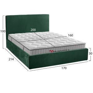 Двойно легло с матрак Allie HM10768.03 кипърово зелено кадифе - с място за съхранение - за размери 160X200СМ.