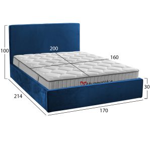 Двойно легло с матрак Allie HM10768.04 синя кадифета - с място за съхранение - за размери 160X200СМ.