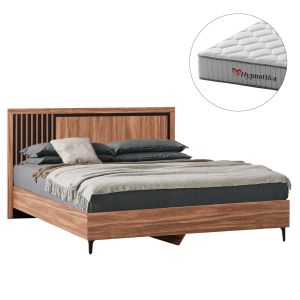 Двойно легло с матрак HARRY HM10764, меламин в цвят натур и черно, за матрак 160x200 см