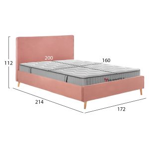 Двойно легло с матрак Indra HM10769.03 прашно розово кадифе - за матрак 160X200СМ.