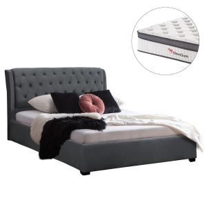 Двойно легло с матрак ODALYS HM10748.11, сиво кадифе, за матрак 150x200 см