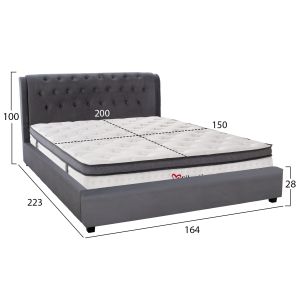 Двойно легло с матрак ODALYS HM10748.11, сиво кадифе, за матрак 150x200 см