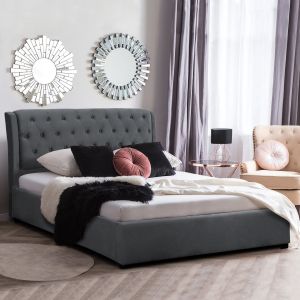 Двойно легло с матрак ODALYS HM10748.11, сиво кадифе, за матрак 150x200 см