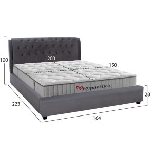 Двойно легло с матрак ODALYS HM10761.01, сиво кадифе, за матрак 150x200 см
