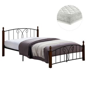 Двойно легло с матрак SUZIE HM10740, метал и дърво в цвят орех, матрак 150x200 см