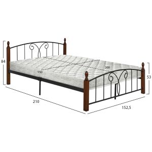 Двойно легло с матрак SUZIE HM10740, метал и дърво в цвят орех, матрак 150x200 см