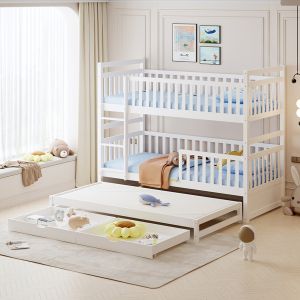 Детско двуетажно легло с матраци и чекмеджета TRIPLON HM10996, чам в бял цвят 207x97x168H см