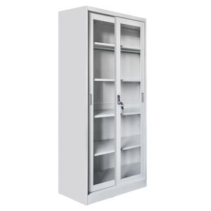 Етажерка с плъзгащи се врати Sider HM6632.02 метална в бяло 90X40X185HCM