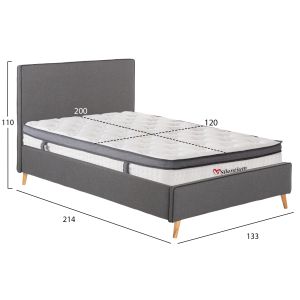 Легло персон и половина с матрак MAYLIN HM10802.02, сива дамаска, матрак 120x200 см