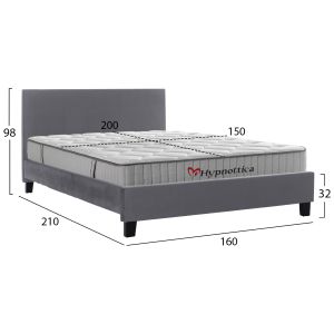 Легло с матрак BECCA HM10760.02, сива дамаска, за матрак 150x200 см