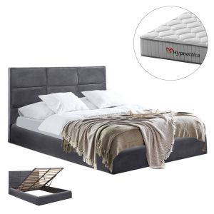 Легло с матрак и място за съхранение Briley HM10765.01 сиво кадифе - за матрак 160X200СМ.