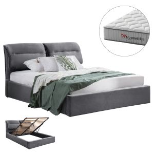 Легло с матрак и място за съхранение Kendra HM10767.01 сиво кадифе - за матрак 160X200СМ.