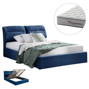Легло с матрак и място за съхранение Kendra HM10767.04 синьо кадифе - за матрак 160X200СМ.