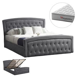 Легло с матрак и ракла ODELIA HM10766.01, сиво кадифе, за матрак 160x200 см