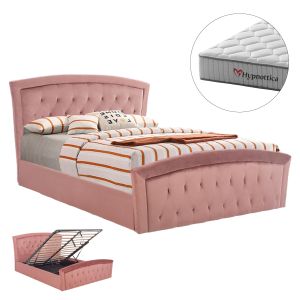 Легло с матрак и ракла ODELIA HM10766.02, кадифе в цвят пепел от рози, за матрак 160x200 см