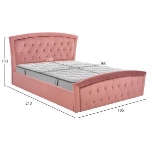 Легло с матрак и ракла ODELIA HM10766.02, кадифе в цвят пепел от рози, за матрак 160x200 см