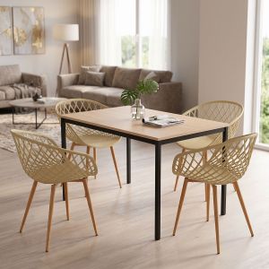 Трапезна маса Faragio със столове Ezra cappuccino черна с естествен нюанс 120x75x75см Комплект от 5 части