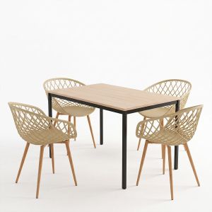 Трапезна маса Faragio със столове Ezra cappuccino черна с естествен нюанс 120x75x75см Комплект от 5 части