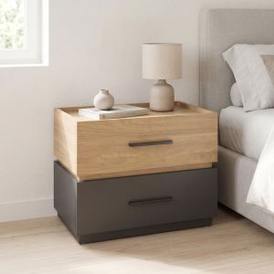 Sonlen bedside table melamine and MDF in light shade walnut-charcoal 60x40x44.5cm