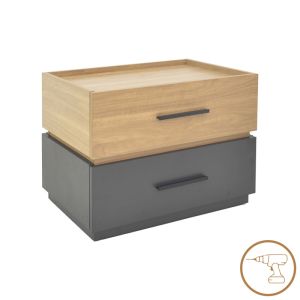 Sonlen bedside table melamine and MDF in light shade walnut-charcoal 60x40x44.5cm
