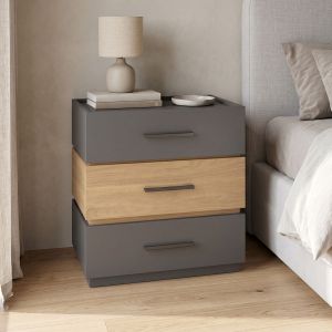 Sonlen bedside table made of melamine and MDF in a light shade of walnut-charcoal 60x40x66cm