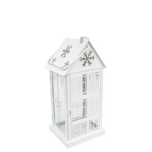 Бял метален фенер със снежинки 14x14x33 см