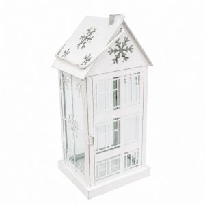 Бял метален фенер със снежинки 20x20x45 см