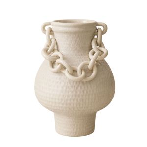 Бяла кръгла керамична ваза с верига Ø27x40 см