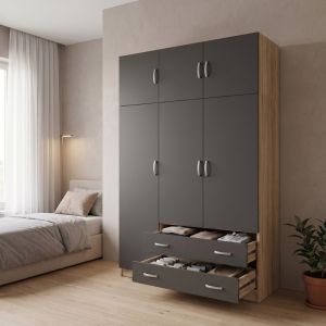 Гардероб с три врати и горно място за съхранение Alvia sonoma с антрацит 150x51x240см
